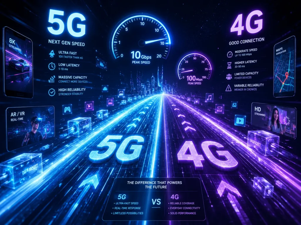 5G vs 4G Vergleich mit Geschwindigkeit und Latenz