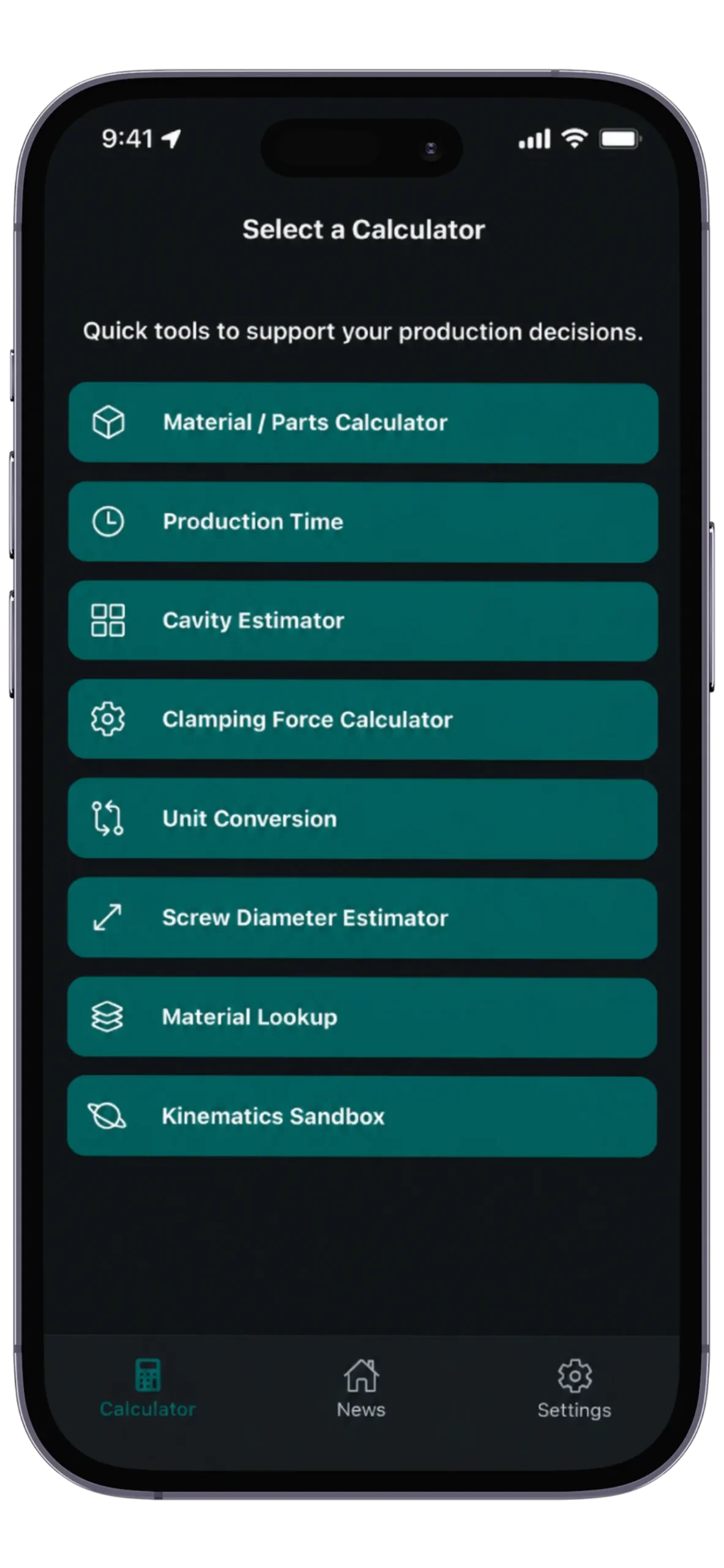 Tech-Nav app showing smart tools for shop floor production