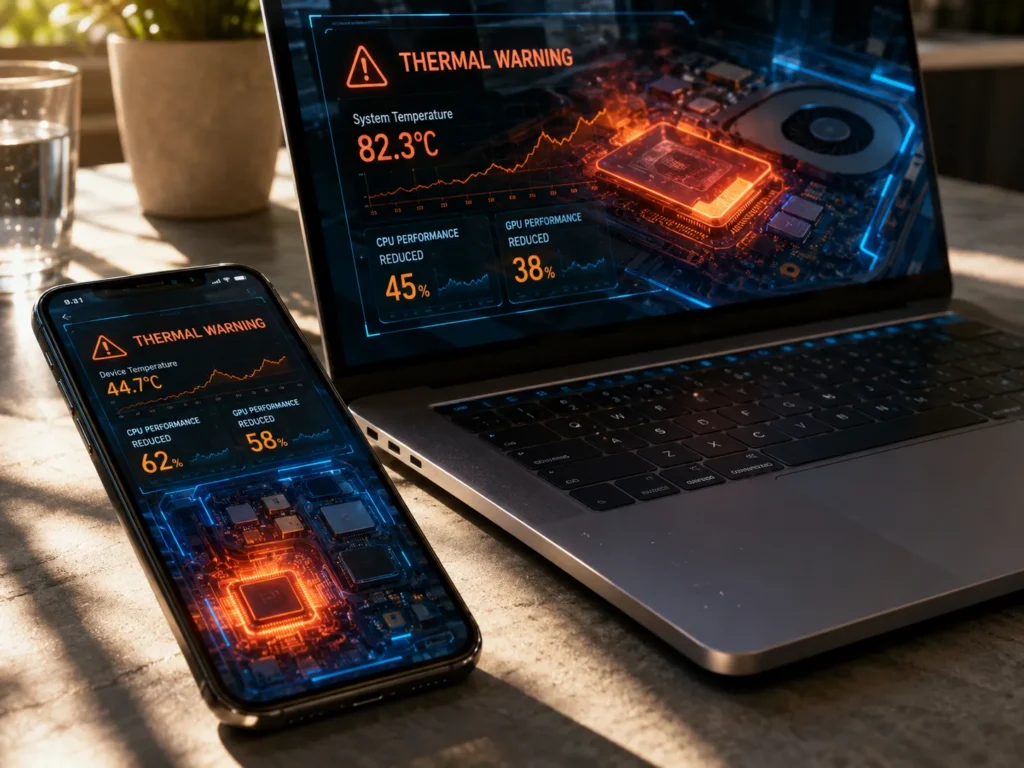 CPU thermal throttling on smartphones and laptops during hot weather