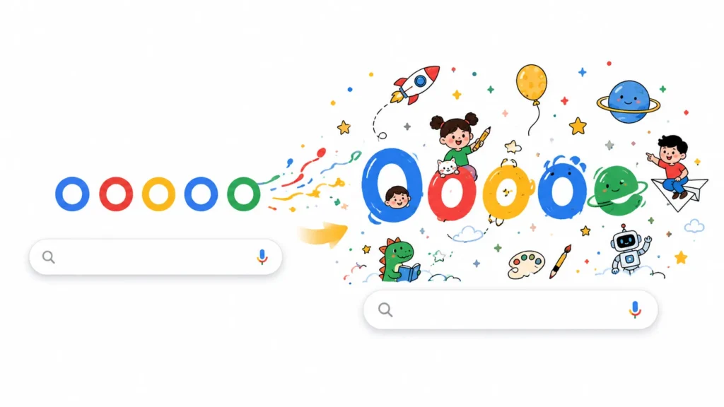 Simple doodle transforming a search logo into creative artwork