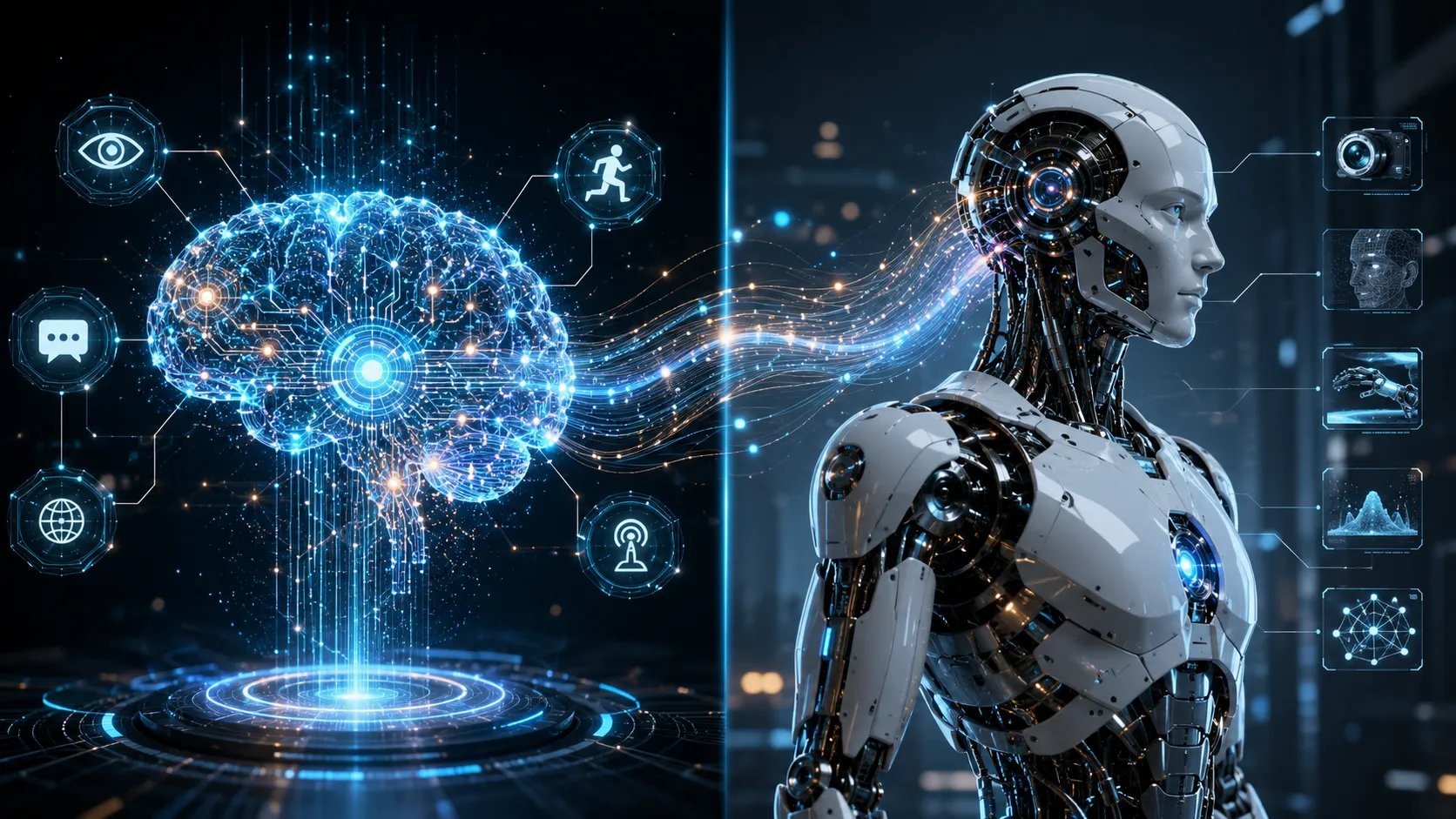 Humanoid robot powered by Physical AI standing in a smart factory