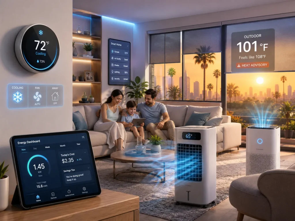 Smart cooling devices helping a home stay efficient during a heat wave