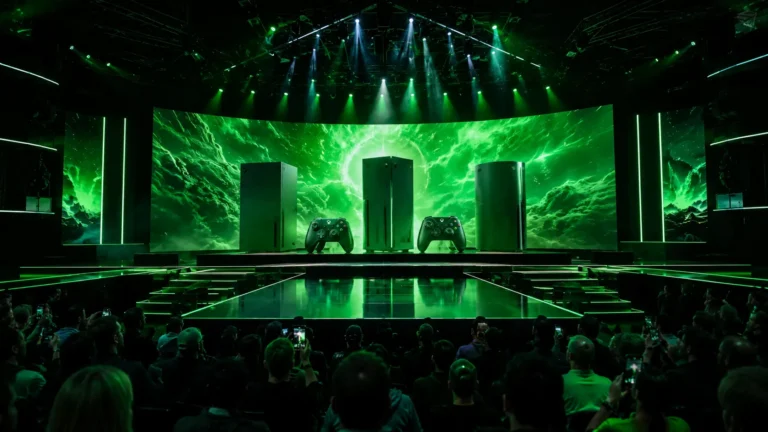 xbox showcase 2026 stage with glowing green gaming screens