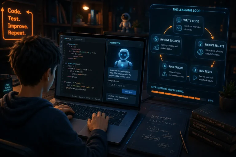 Developer learning to code with an AI assistant in 2026