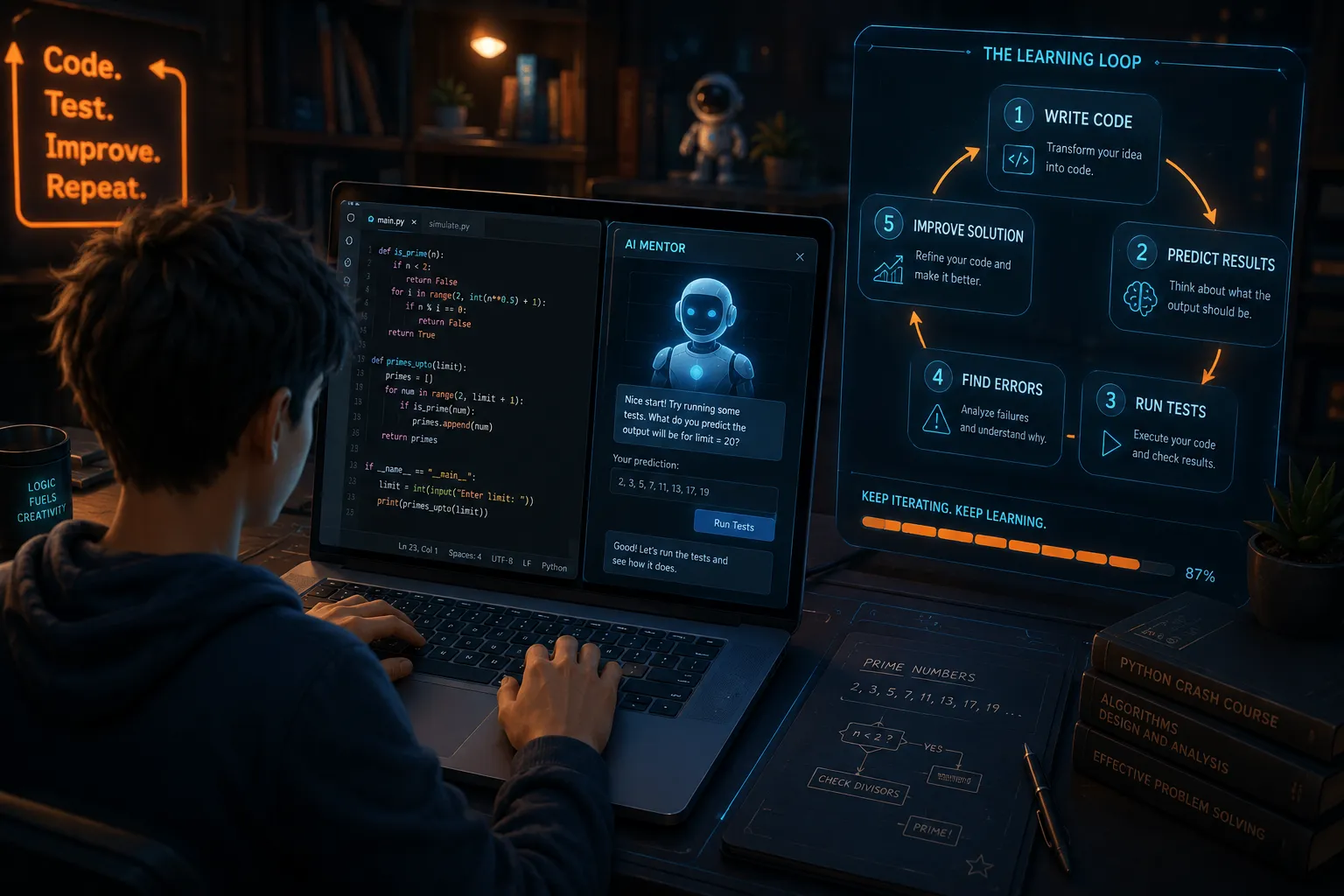 Developer learning to code with an AI assistant in 2026