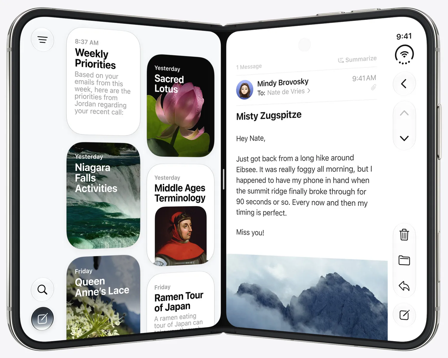iPhone Duo open with its large folding display showing apps side by side